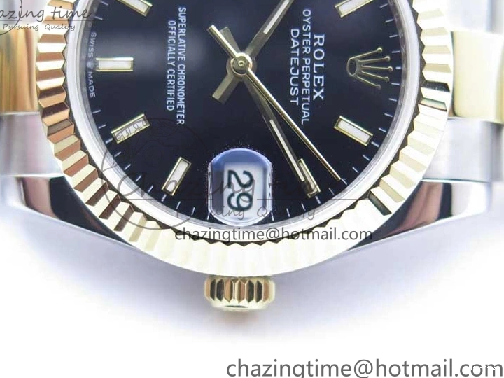 MiroTime 0203 WaterResistant Datejust 31mm 278273 SS YG BP Maker Best Edition Black Sticks Markers Dial on SS YG Oyster Bracelet 2718
